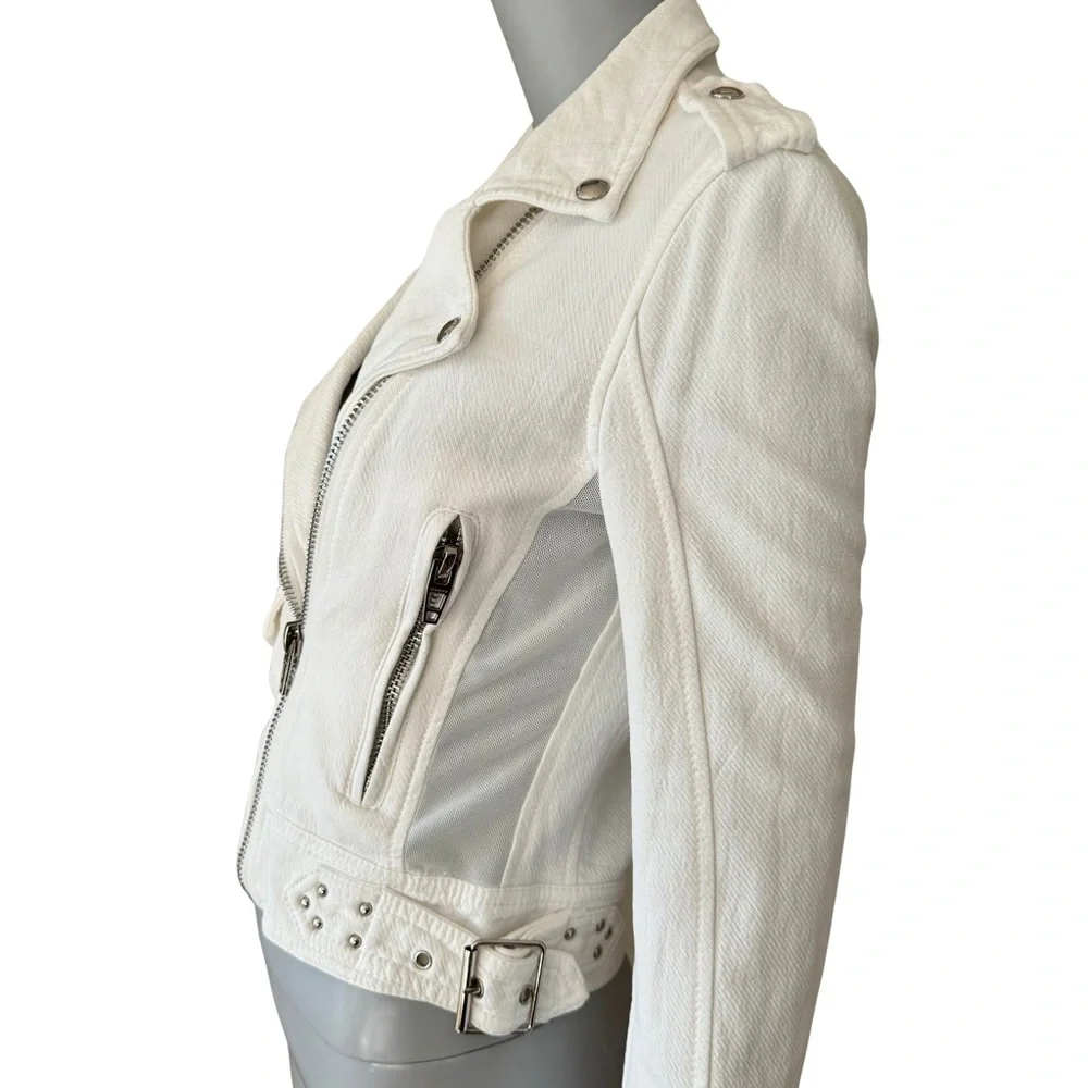 BLANKNYC Cropped Moto Bomber Jacket 100% Cotton “So Icy” White Style 68KG5172NOK - Picture 7 of 15